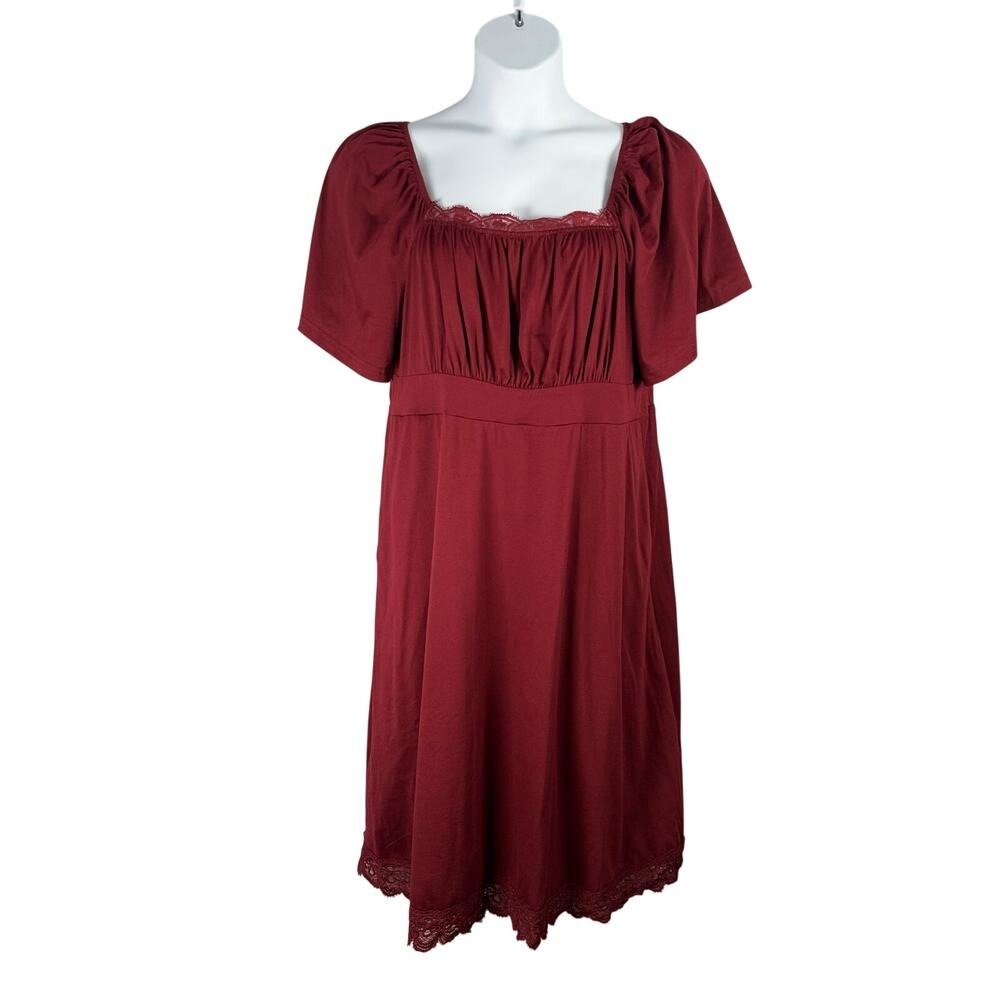 Bloomchic Dress 12 Red Knit Crochet Lace Square Neck Pockets Cotton Blend
